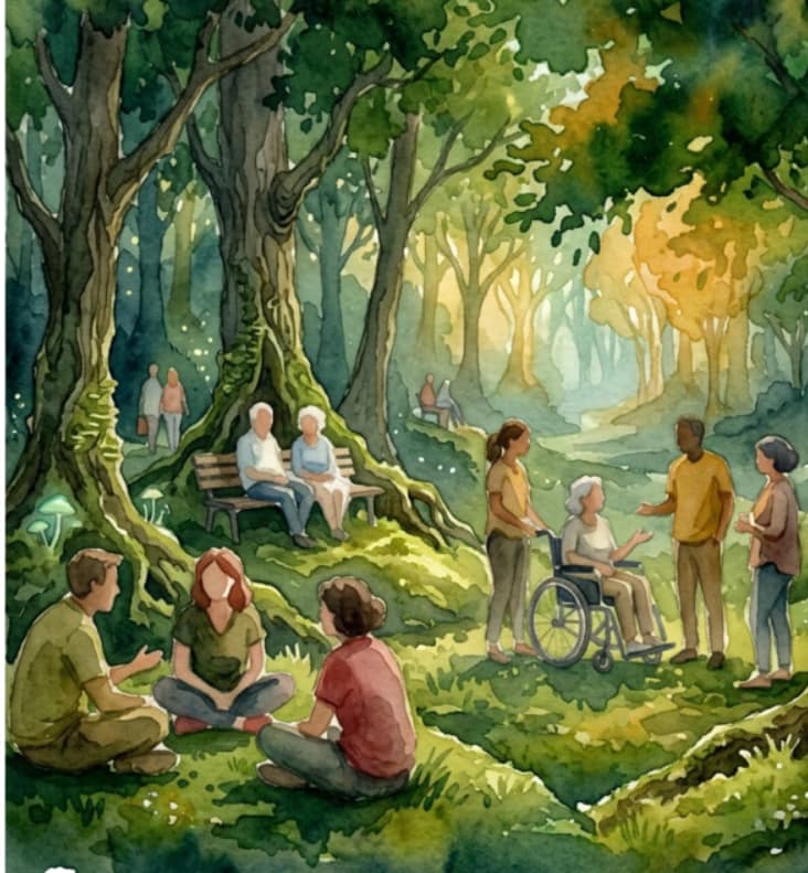 Diverse people enjoying their lives in an inclusive world. A Neurodiversity coaching goal.
